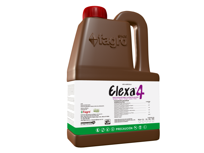Elexa4 ACARICIDA BOTÁNICO. EMULSIÓN ACEITE EN AGUA.
Extracto de ajo + Extracto de clavo + Extracto de albahaca
+ Extracto de manzanilla + Extracto de crisantemo.